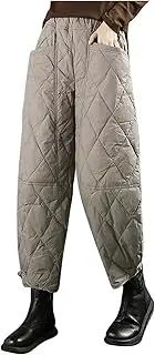 [HGps8w] Women's Padded Quilted Down Pants, Elastic High Waisted Winter Warm Windproof Casual Ski Snow Pants with Pockets