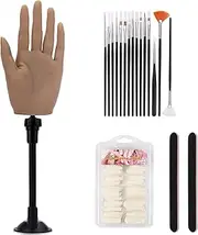 Silicone Practice Hand for Acrylic Nails with Bracket,Realistic Nail Practice Hand Stand, Flexible Bendable Nail Training Mannequin Hand for Nails Practice Nail Art Tools (Left Hand)