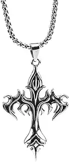 [Generic] Cross Necklaces for Men Silver Cross Chain for Men Gothic Cross Pendant, Men's Steel Snake Chain Pendant Ne Animal Stainless