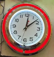 15" Neon Clock Red Double Sign Light Lamp Garage Oil Motor Auto Gasoline Decor