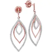 10k Rose Gold Round Diamond Triple Nested Oval Dangle Earrings 1/2 Cttw