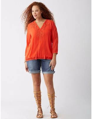 Lane Bryant Sheer Red Embroidered Beaded Artist Top 22/24 Peasant Boho Tassels