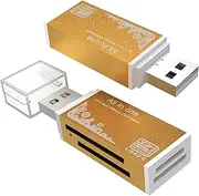 Micro SD Card Reader, 4-in-1 SD Card Reader to USB Adapter, Memory Card Reader for MS Duo/Pro, M2 Card, SDXC, SDHC, MMC, RS-MMC, Micro SDXC, Micro SDHC and TF Card (2Pack Gold)