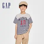 GAP 男童裝 LOGO純棉圓領短袖T恤-藍白條紋(890481)