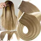 Tape In 100% Remy Human Hair Extensions Natural SkinWeft Balayage Omber Lowlight