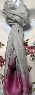NWT Promod Muslim Silky Soft Chiffon Scarf Grey & Pink made in India
