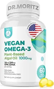 Vegan Omega 3 DHA & EPA Supplement - 60 Softgels of Algae Omega-3 Fatty Acids 1000mg - Fish Oil Alternative for Heart, Brain, Joint, and Immune System Support