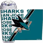 Rico Industries NHL Hockey San Jose Sharks 24oz Acrylic Tumbler with Hinged Lid, Officially Licensed Double Wall Tumbler with Straw