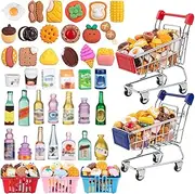 Mini Shopping Cart - Play Food Set for Kids, Mini Supermarket Storage Toy Decorative