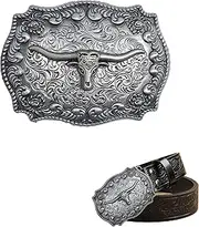 [SEABABOO] Belt Buckle Bull Head 3D Bull Belt Buckle Longhorn Bull Belt Buckle Silver Belt Buckle Cowboy Belt Buckle Vintage Change Belt for Men