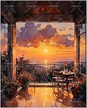 TAOPAOLAB Landscape Paint by Numbers Kit for Adults - DIY Balcony Sunset View with Flowers Painting on Canvas 16x20 Inches, Acrylic Paint Set, Suitable for Beginners, Art for Home Decoration or Gifts