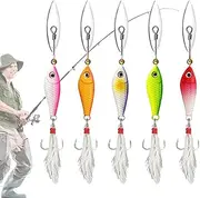 Fishing Spoons Lures,with Feather Tail Fishing Gear Bait 5X | Sequins Metal Hooks, Spoon-Shaped Tackle Accessories for Freshwater, Trout, Whitefish