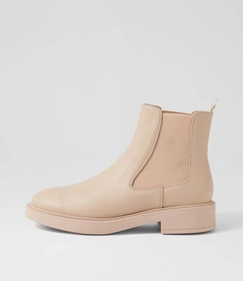 New Django & Juliette Iram Nude Leather Chelsea Boots Womens Shoes Casual