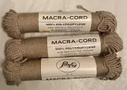 NEW Macra-cord 150 Yds. Beige—Three (3) 50 Yd Rolls Lily No. 425 Macrame