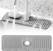 Sink Splash Guard, Foldable Sink Splash Guard, Silicone Faucet Guard & Draining Mat, Sink Water Splash Guard Kitchen, Bathroom, Laundry Room, Farmhouse, Bar & RV (Gray, 1PCS)