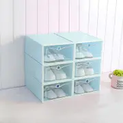 Foldable 6 Shoe Box Transparent Plastic Flip Drawer Type-White/Pink/Blue/Green Blue
