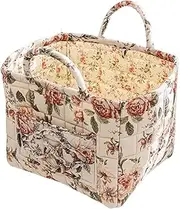 Boho Fabric Storage Basket, Boho Floral Laundry Baskets, Portable Folding Bag for Clothes and Sundries, Collapsible Laundry Hamper with Easy Carry Handles