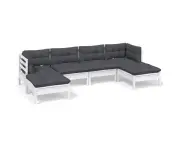 6 Piece Garden Lounge Set With Grey Cushions Pinewood - White