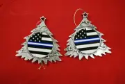 Thin Blue with white line Christmas Tree Shaped Ornament