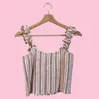 Thread & Supply Crop Tank Top Large Mauve Striped Smocked Shirred Peasant Linen