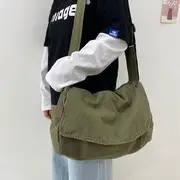Canvas Flap Crossbody Bag Army Green - One Size