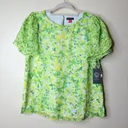 Vince Camuto Blooming Brights Emerald Chiffon Flutter Sleeve Blouse Size S NWT