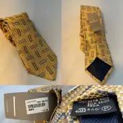 Ermenegildo Zegna Tie Yellow With Rectangular Geometric Shapes 100% Silk Italy