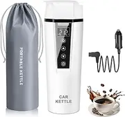 [Lyiazsoy] Kettles 12V/24V Mini Car Electric Kettle for Travel Camping Coffee Tea Milk Warmer Cup,Portable Water Boiler Heated Handy Travel Mug Stainless Steel Instant Hot Water Dispenser (White)