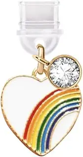 ELISE & FONDA TP659 Type-C Charging Port Anti Dust Plug Little Love Heart with Rainbow Cell Phone Charm for iPhone 15/16/Samsung/OnePlus/Xiaomi/oppo Android Phones (White), approx.1.8 cm (L) x 0.20 cm