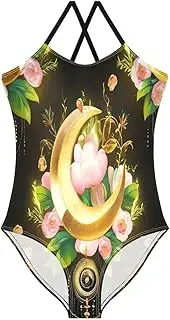 [RPLIFE] Toddler Girl Swimsuit One Piece, Summer Beach Bathing Suits Girls 3-10 Y, Golden Crescent Moons