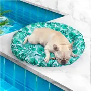 Pawz Pet Cooling Mat Dog Bed Cat Summer Cool Puppy Cold Gel Palm leaf-Round M