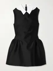 [SHUSHU/TONG] SHUSHU/TONG - Gathered Wool And Linen-blend Trimmed Wool And Silk-blend Twill Mini Dress - Black - UK 12 UK 12 Black
