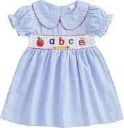 [Sasaerucure] Toddler Baby Girl Back to School Outfit First Day of School ABC Short Sleeve Dress Plaid Collared Princess Dresses
