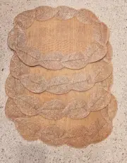 4 Vintage Abaca Placemats Made in Philippines Salmon Silver Color Raffia Straw