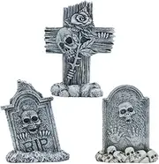 BESPORTBLE 3pcs Gothic Garden Graveyard Statues Spooky Tombstone Decorations for Halloween Decor Outdoor Haunting Grave Markers for Haunted House Themes