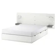 NORDLI bed frame with storage and mattress, with headboard white/Åkrehamn firm, Double