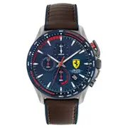 Scuderia Ferrari Pilota Evo Brown Leather Band Blue Dial Chronograph Men's Watch - 830848