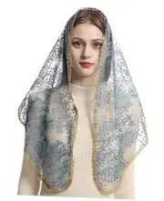 Catholic Church Veils for Women: Traditional Lace Mantilla Chapel Veil Blue