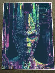 Alien Cyborg Figure in Pixelated Art Style Poster 18x24in