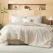 Litanika Super King Size Comforter Set with Sheets Beige - 7 Pieces Bed in a Bag Oversized King Boho Tufted Complete Bedding Sets with Comforter, Sheets, Pillowcases & Shams