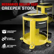Mechanics Roller Work Stool Seat w/ 2-Drawer Tool Box Storage Tray Padded Yellow