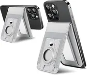 [ExtreLife] for Magsafe Wallet Stand with Airtag Holder, Strongest Magnetic Wallet for iPhone 16/15/14/13/12 Series, ID Window, 4 Card Slots, 10 Cards Holder, Vegan Leather, RFID Blocking, Light Gray