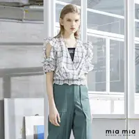 在飛比找momo購物網優惠-【mia mia】格紋假兩件式上衣