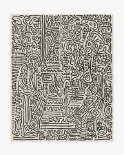 245' x 305' | Machine Washable Runner Rug | Kid & Pet Friendly | Indoor Rug | Freestyle Black & Ivory Flatwoven Rug by Keith Haring | Ruggable