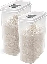 2 Pack Seal-Lock Rice Container 10 Lbs - Airtight Flour Container with Cup - Plastic Dry Food Storage Container for Cereal, Sugar - Slim Food Dispenser for Kitchen, Pantry Organizers and Storage