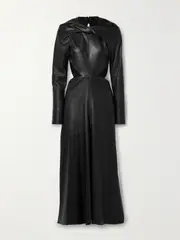 [Victoria Beckham] Victoria Beckham - Twist-front Open-back Jersey-trimmed Leather Midi Dress - Black - UK 14 UK 14 Black