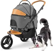 Separable Travel Pet Stroller Carrier Dog Strollers for Medium Large Dogs, Foldable Pet Stroller Carriage Lightweight Dog Pram Pushchair for Dogs / 2 Cats Multiple Pet(Grey B)