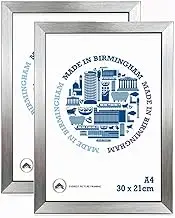 A4 Picture Frames in Silver, 21 x 29.7 cm Photo and Document Frame, Pack of 2 Certificate Frames Horizontally or Vertically (Silver)