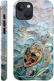 TnXee Case Compatible with iPhone 14 Plus,Fall Prevention Hybrid 2-Layer Hard Shell Phone Cover for Girls Boys,Oceans Turtle Sea