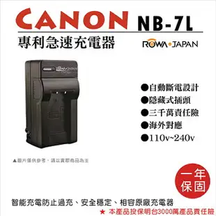 【199超取免運】攝彩@樂華 佳能 NB-7L 專利快速充電器 NB7L 副廠 1年保固 G10,G11,SX30 IS,G12 壁充式【全壘打★APP下單 跨店最高20%點數回饋!!】